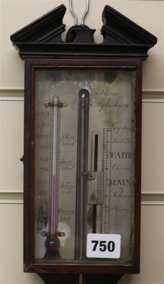 Stone of Aylesbury. A George III mahogany stick barometer and two other barometers W.11cm, 25cm and 18cm (a.f.)